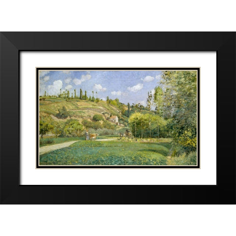A Cowherd at Valhermeil, Auvers-sur-Oise Black Modern Wood Framed Art Print with Double Matting by Pissarro, Camille
