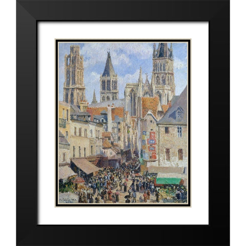 Rue de lEpicerie, Rouen Effect of Sunlight Black Modern Wood Framed Art Print with Double Matting by Pissarro, Camille