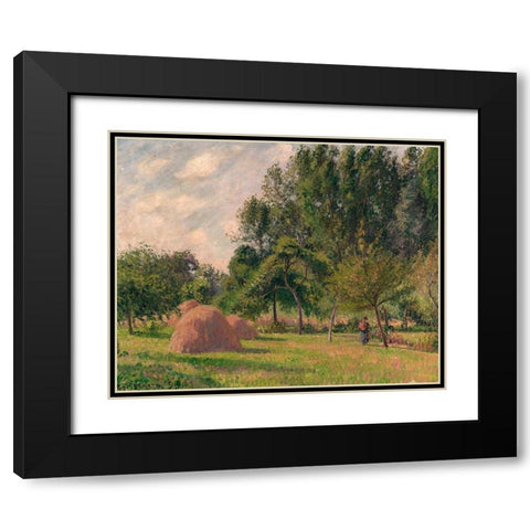 Haystacks, Morning, Eragny Black Modern Wood Framed Art Print with Double Matting by Pissarro, Camille
