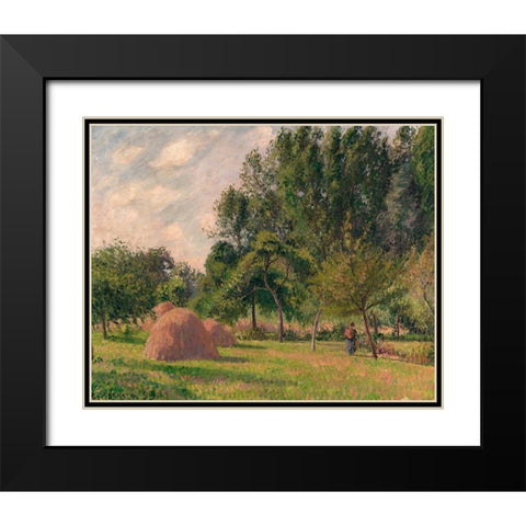 Haystacks, Morning, Eragny Black Modern Wood Framed Art Print with Double Matting by Pissarro, Camille