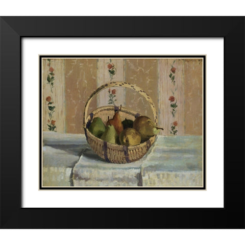 Still Life. Apples and Pears in a Round Basket Black Modern Wood Framed Art Print with Double Matting by Pissarro, Camille