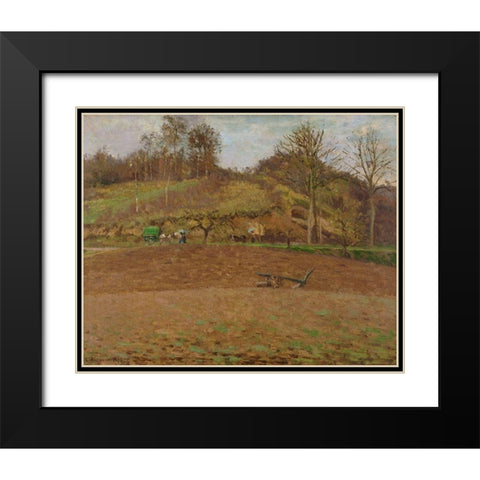 Ploughed land Black Modern Wood Framed Art Print with Double Matting by Pissarro, Camille