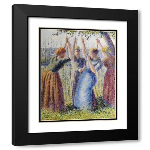 Peasant women planting Black Modern Wood Framed Art Print with Double Matting by Pissarro, Camille