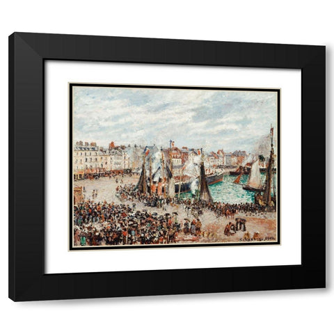 The Fish Market, Dieppe:,Grey Weather, Morning Black Modern Wood Framed Art Print with Double Matting by Pissarro, Camille