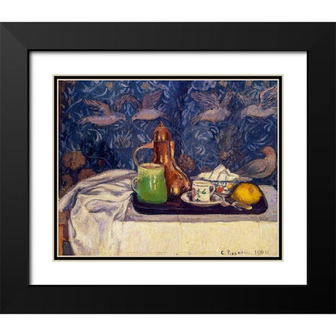 Still Life with a Coffeepot Black Modern Wood Framed Art Print with Double Matting by Pissarro, Camille