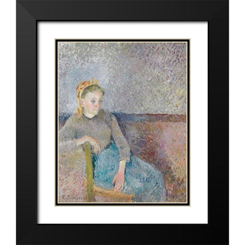 Seated Peasant Woman Black Modern Wood Framed Art Print with Double Matting by Pissarro, Camille