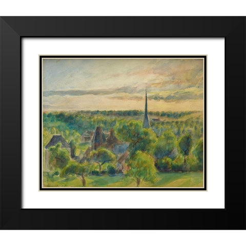 Landscape at Eragny Black Modern Wood Framed Art Print with Double Matting by Pissarro, Camille