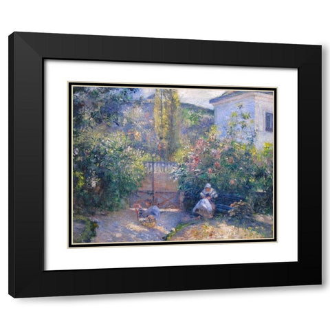 Hermitage Garden, Maison Rouge Black Modern Wood Framed Art Print with Double Matting by Pissarro, Camille