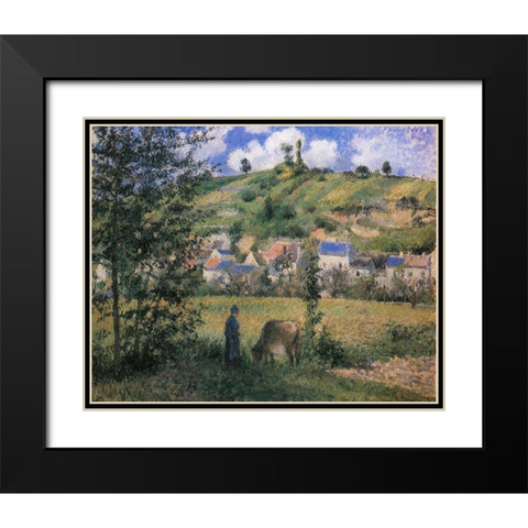 Landscape at Chaponval Black Modern Wood Framed Art Print with Double Matting by Pissarro, Camille