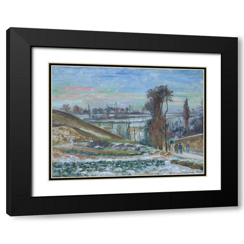 Snow effect at the Hermitage Black Modern Wood Framed Art Print with Double Matting by Pissarro, Camille