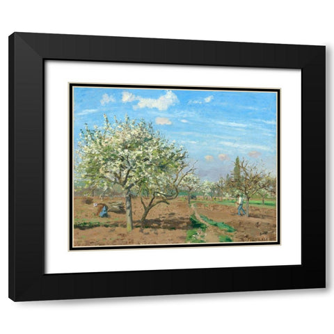 Orchard in Bloom, Louveciennes Black Modern Wood Framed Art Print with Double Matting by Pissarro, Camille