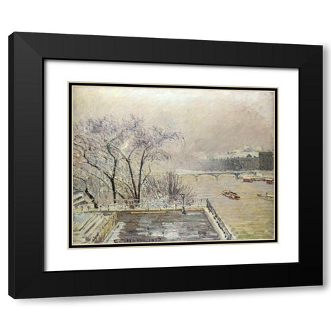 The Louvre under Snow Black Modern Wood Framed Art Print with Double Matting by Pissarro, Camille