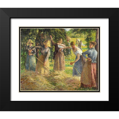 Hay Harvest at Eragny Black Modern Wood Framed Art Print with Double Matting by Pissarro, Camille
