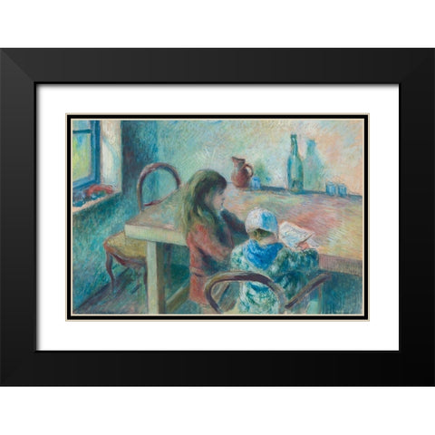 The Children Black Modern Wood Framed Art Print with Double Matting by Pissarro, Camille