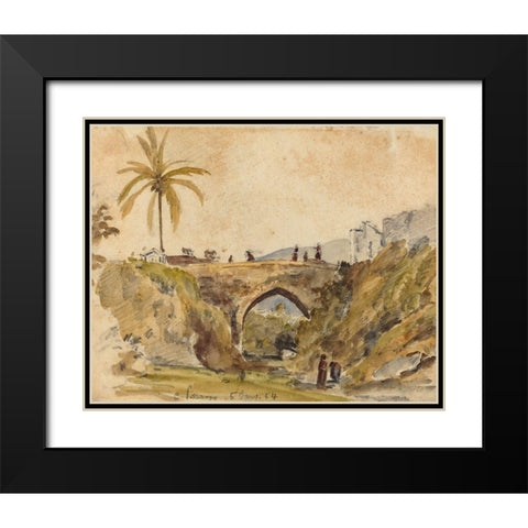 Bridge at Caracas Black Modern Wood Framed Art Print with Double Matting by Pissarro, Camille
