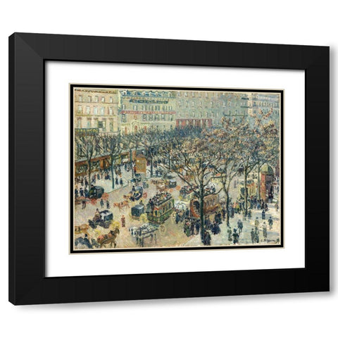 Boulevard des Italiens, Morning, Sunlight Black Modern Wood Framed Art Print with Double Matting by Pissarro, Camille