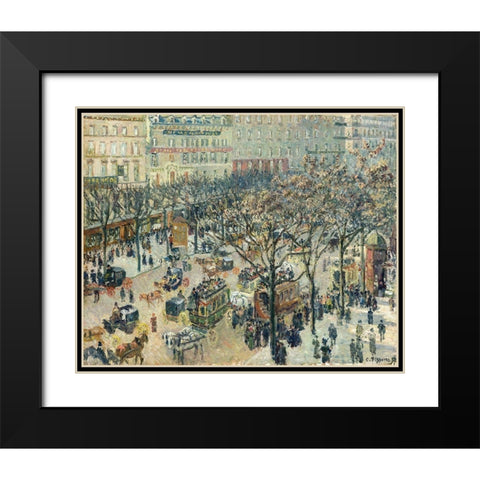 Boulevard des Italiens, Morning, Sunlight Black Modern Wood Framed Art Print with Double Matting by Pissarro, Camille