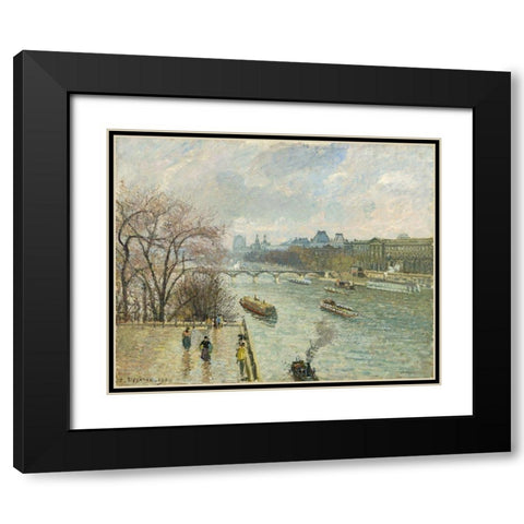 The Louvre, Afternoon, Rainy Weather Black Modern Wood Framed Art Print with Double Matting by Pissarro, Camille