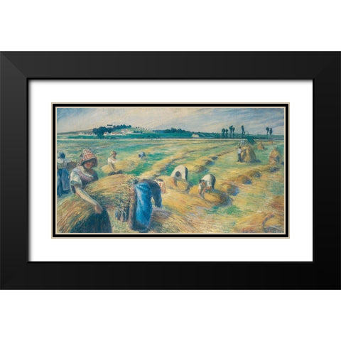 Harvest Black Modern Wood Framed Art Print with Double Matting by Pissarro, Camille