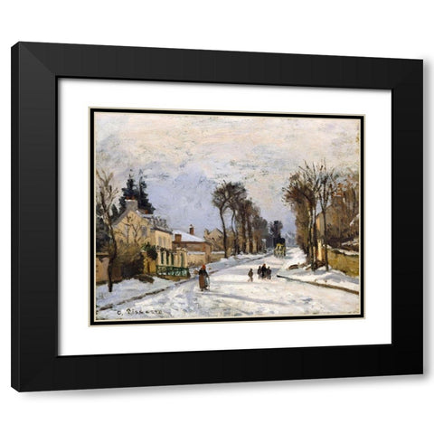 Road to Versailles at Louveciennes. The Snow Effect Black Modern Wood Framed Art Print with Double Matting by Pissarro, Camille