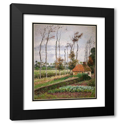 Landscape at Varengeville, Gray Weather Black Modern Wood Framed Art Print with Double Matting by Pissarro, Camille