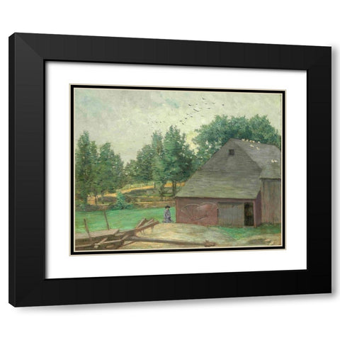 Summer in Connecticut. The Old Barn at Branchville Black Modern Wood Framed Art Print with Double Matting by Weir, J Alden