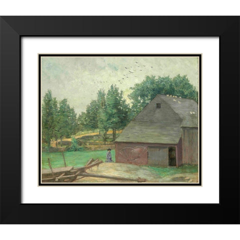 Summer in Connecticut. The Old Barn at Branchville Black Modern Wood Framed Art Print with Double Matting by Weir, J Alden