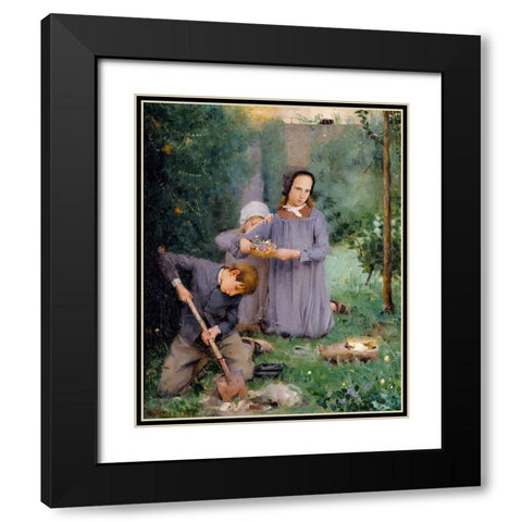 Children Burying a Bird Black Modern Wood Framed Art Print with Double Matting by Weir, J Alden