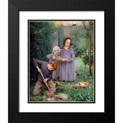 Children Burying a Bird Black Modern Wood Framed Art Print with Double Matting by Weir, J Alden