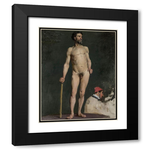 Study of a Male Nude Leaning on aÂ Staff Black Modern Wood Framed Art Print with Double Matting by Weir, J Alden