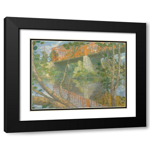 The Red Bridge Black Modern Wood Framed Art Print with Double Matting by Weir, J Alden