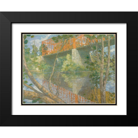 The Red Bridge Black Modern Wood Framed Art Print with Double Matting by Weir, J Alden