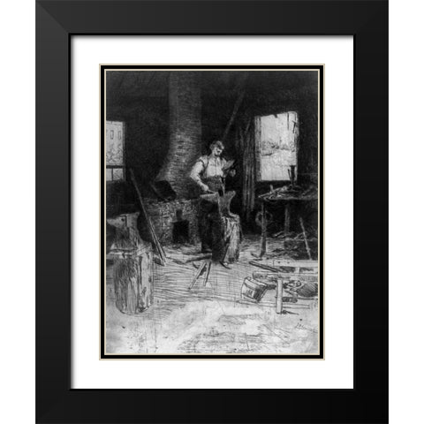 The blacksmiths shop Black Modern Wood Framed Art Print with Double Matting by Weir, J Alden