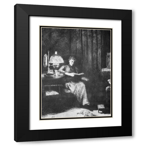 The Evening Lamp Black Modern Wood Framed Art Print with Double Matting by Weir, J Alden