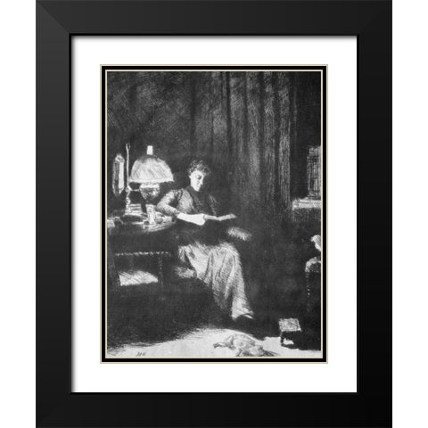 The Evening Lamp Black Modern Wood Framed Art Print with Double Matting by Weir, J Alden