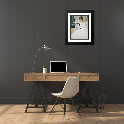 Anna Dwight Weir Reading a Letter Black Modern Wood Framed Art Print with Double Matting by Weir, J Alden