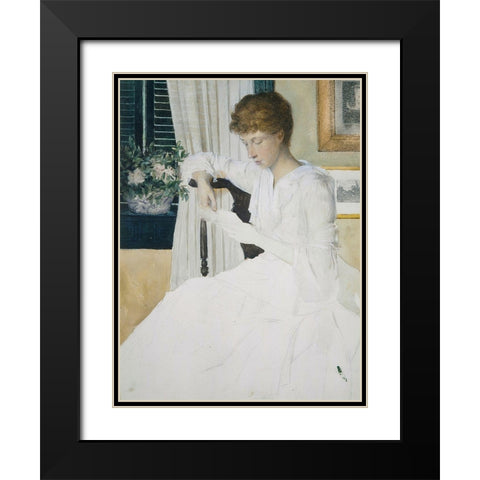 Anna Dwight Weir Reading a Letter Black Modern Wood Framed Art Print with Double Matting by Weir, J Alden