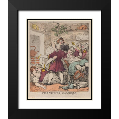 Christmas Gambols Black Modern Wood Framed Art Print with Double Matting by Rowlandson, Thomas