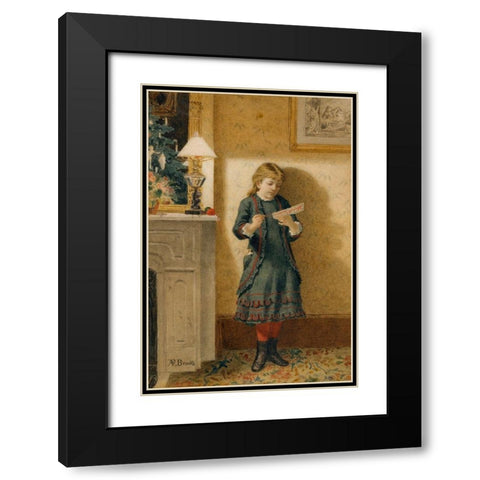 Child with Christmas Card Black Modern Wood Framed Art Print with Double Matting by Brooks, Alden Finney