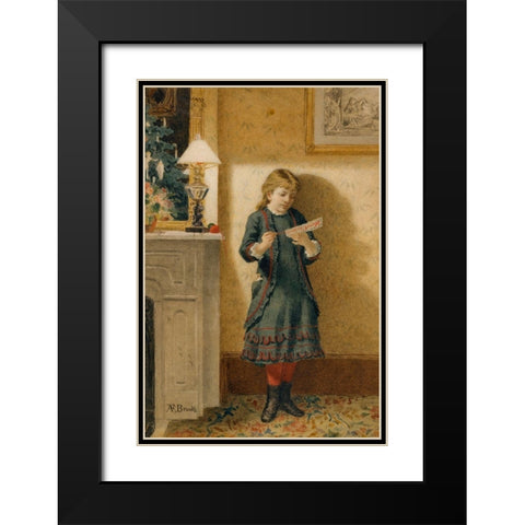Child with Christmas Card Black Modern Wood Framed Art Print with Double Matting by Brooks, Alden Finney