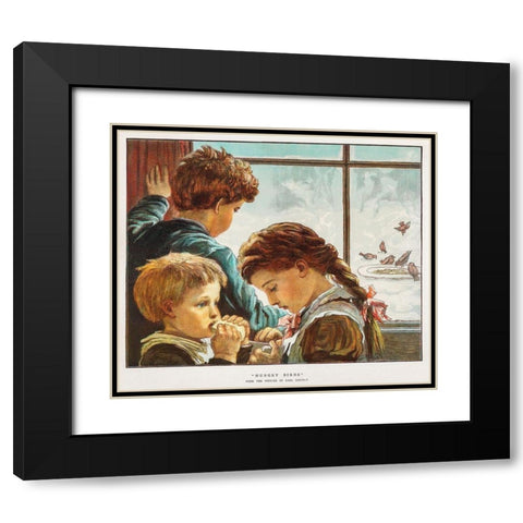 Hungry Birds Black Modern Wood Framed Art Print with Double Matting by Christmas Number of The Graphic