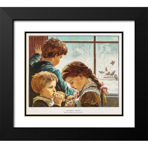 Hungry Birds Black Modern Wood Framed Art Print with Double Matting by Christmas Number of The Graphic