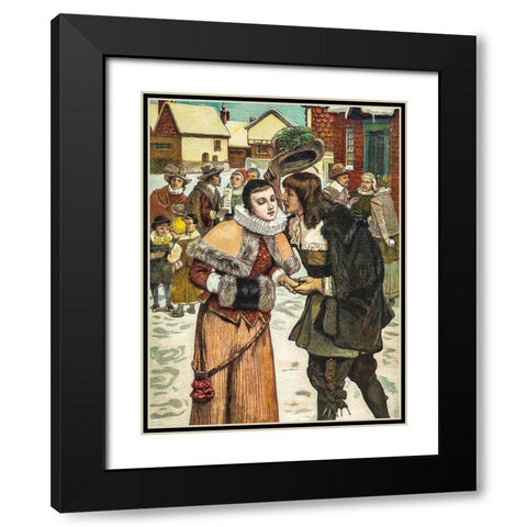 New Years Day in Old New York Black Modern Wood Framed Art Print with Double Matting by Christmas Number of The Graphic