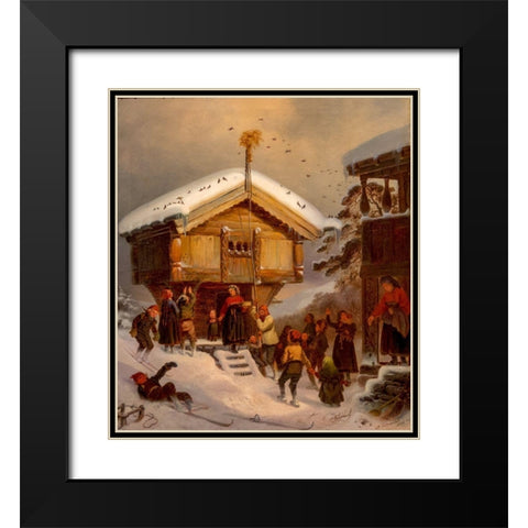 Traditions of Christmas Black Modern Wood Framed Art Print with Double Matting by Tidemand, Adolph