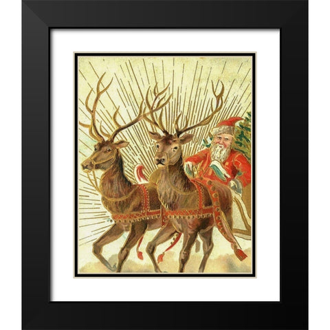 Christmas postcard of Santa Claus and his reindeer Black Modern Wood Framed Art Print with Double Matting by Souvenir Post Card Company, New York