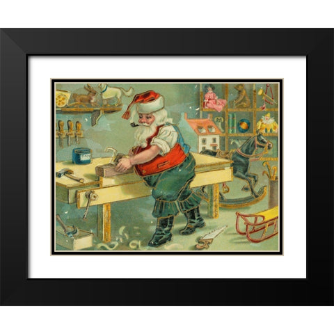 Santa Claus in workshop making toys Black Modern Wood Framed Art Print with Double Matting by Missouri History Museum