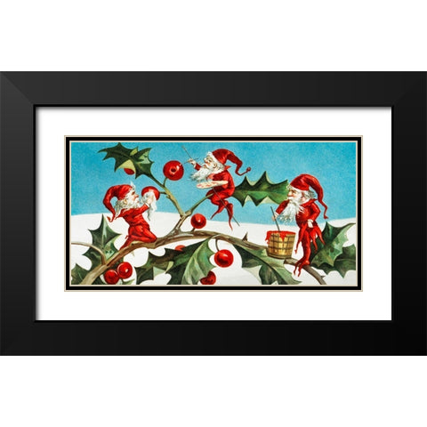 Santa elves painting berries on holly leaves Black Modern Wood Framed Art Print with Double Matting by Wallach, Miriam and Ira D