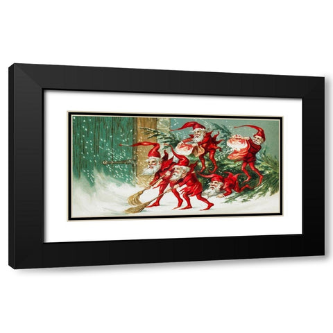 Santa elves sweeping snowÂ  Black Modern Wood Framed Art Print with Double Matting by Wallach, Miriam and Ira D