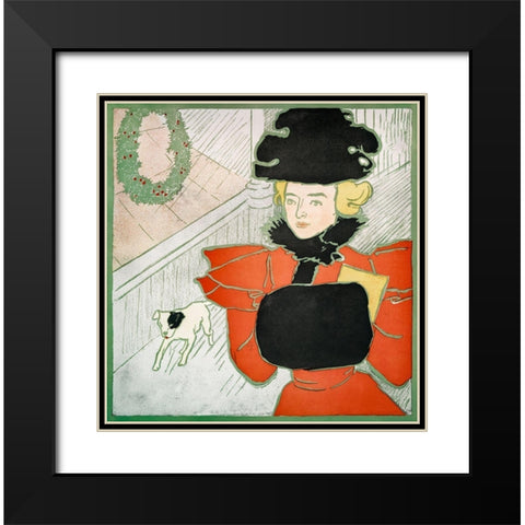 Vintage Christmas Card Black Modern Wood Framed Art Print with Double Matting by Penfield, Edward