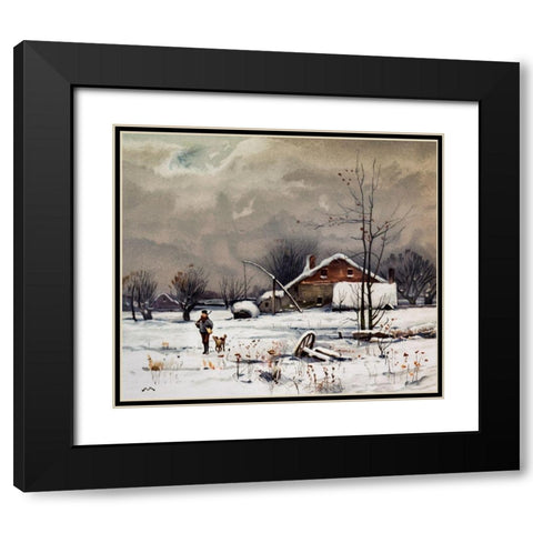 Winter Landscapes Hunter Black Modern Wood Framed Art Print with Double Matting by L. Prang & Co